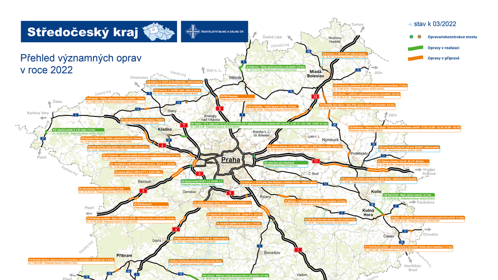 Mapa oprav - Středočeský kraj