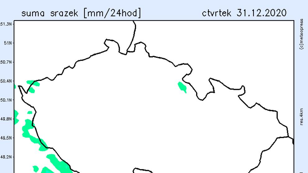 Srážková mapa - čtvrtek 31. prosince