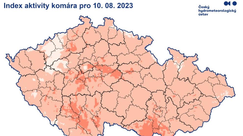 Index aktivity komára pro 10. srpna 2023