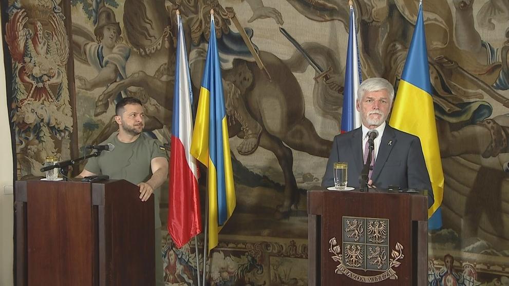 Tisková konference po jednání prezidentů Pavla a Zelenského