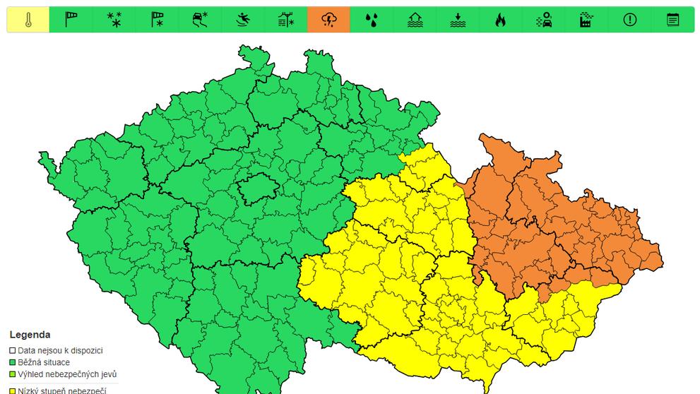 Výstraha před silnými bouřkami, 19. 6. 2024