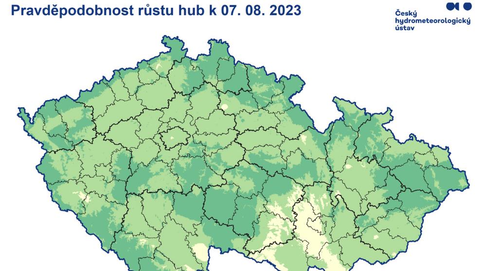 MAPA pravděpodobnost růstu hub, 7. 8. 2023