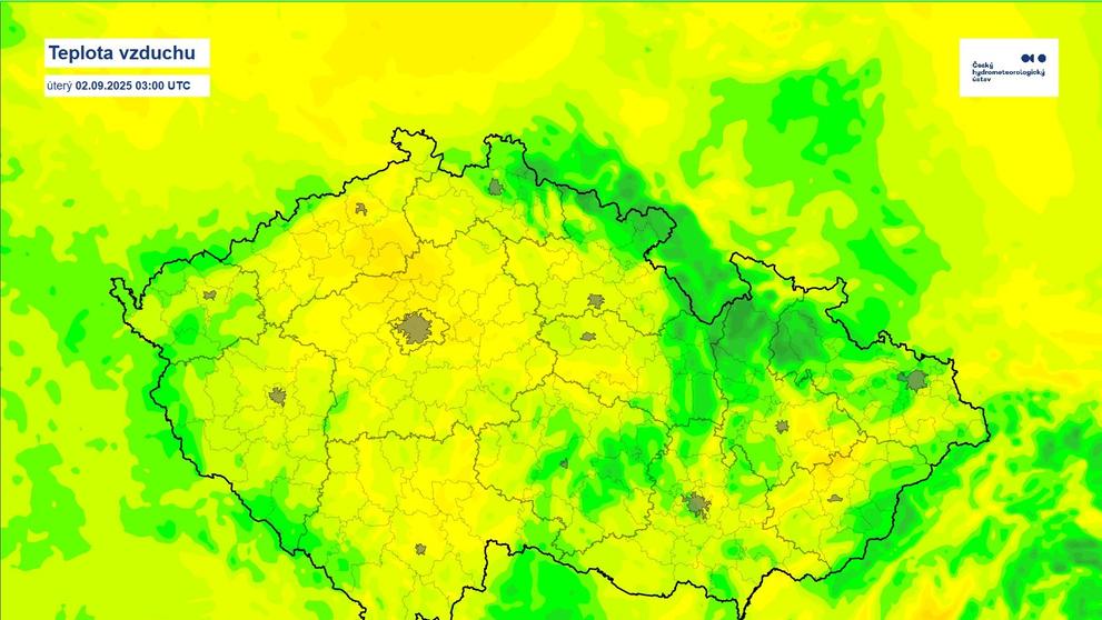 Teplota vzduchu v úterý 2. 9. 2025 ve 3:00