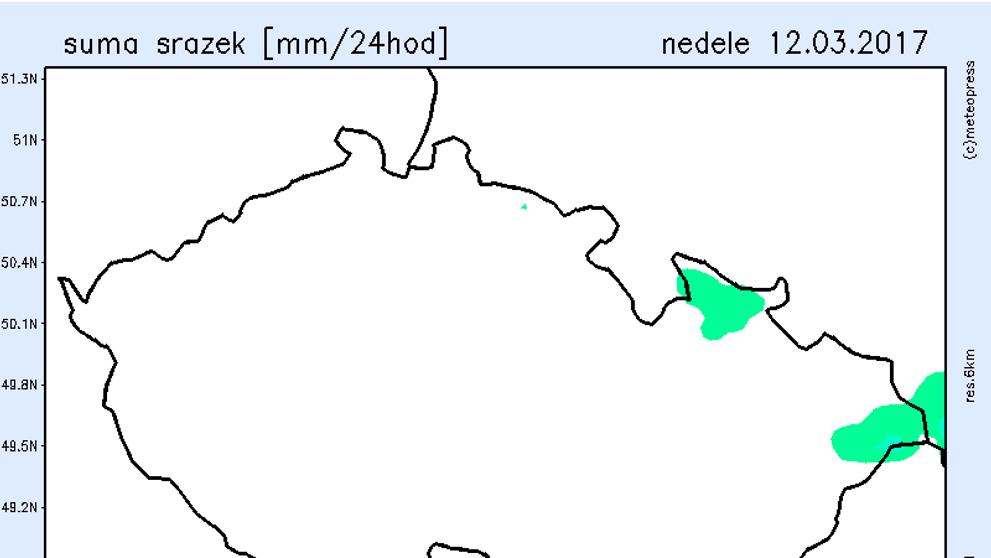 Srážková mapa - neděle