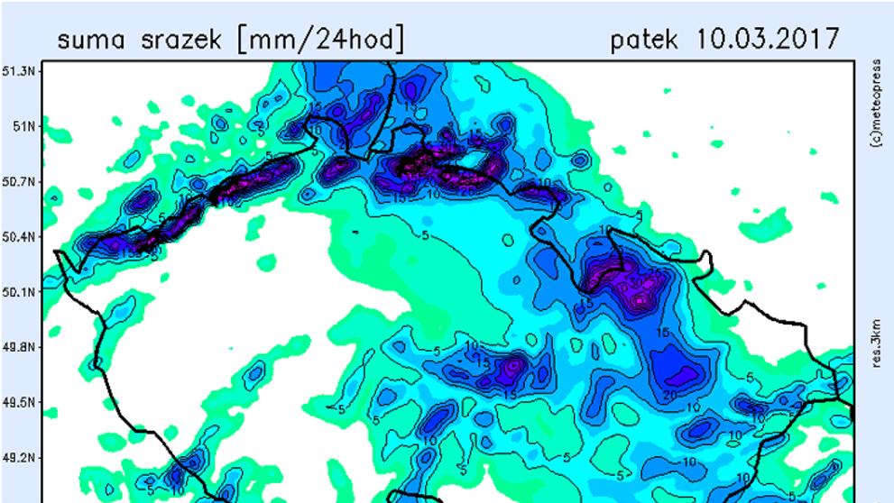 Srážková mapa - pátek