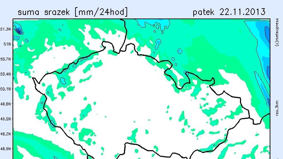 Mapa srážek na pátek
