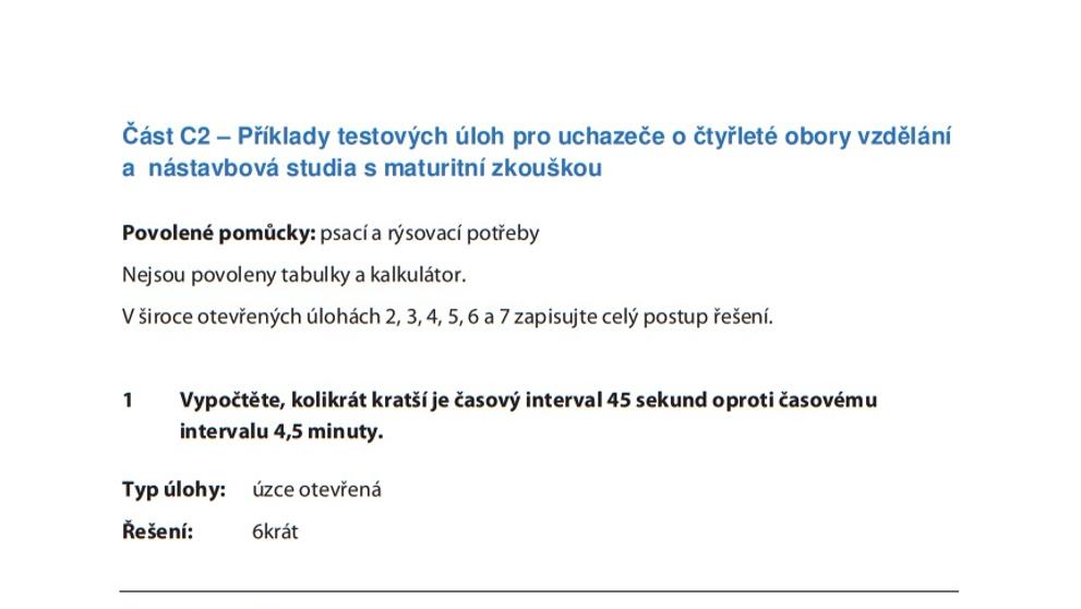 Příklady testů - matematika - 1