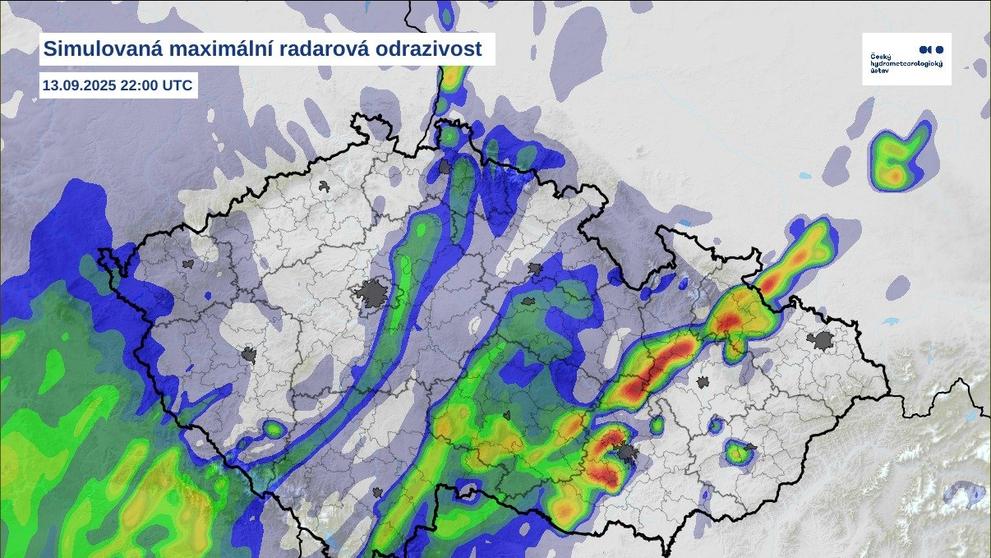 Simulovaná maximální radarová odrazivost – sobota