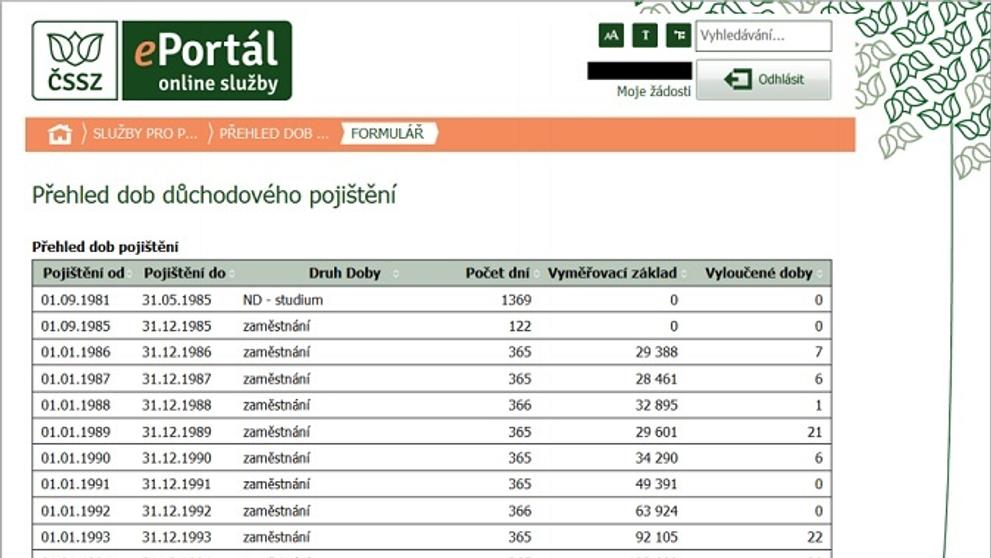 Přehled dob důchodového pojištění - 2