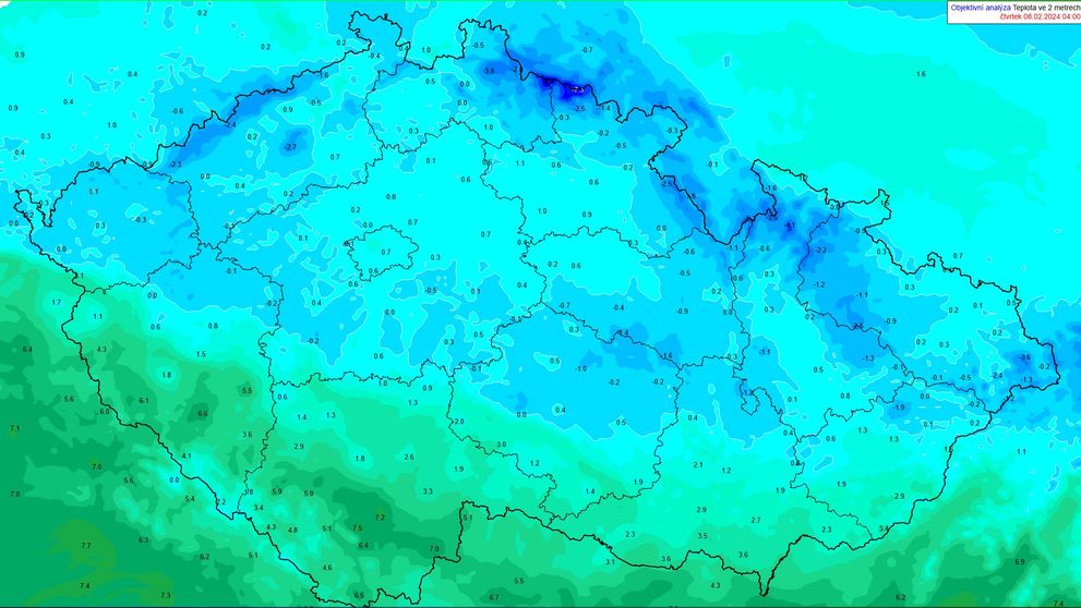 Teplota ve dvou metrech ve čtvrtek ráno