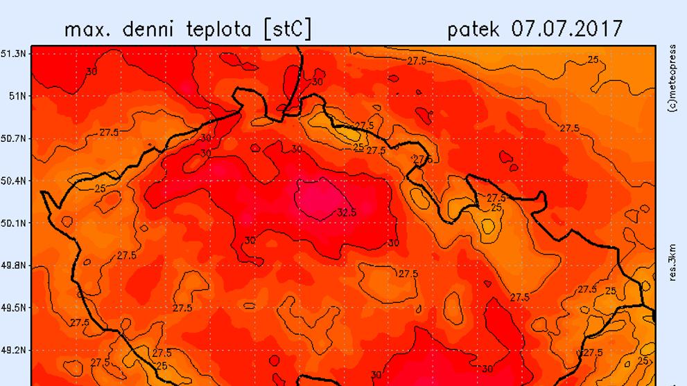 Teplotní model na pátek 7.7. 2017