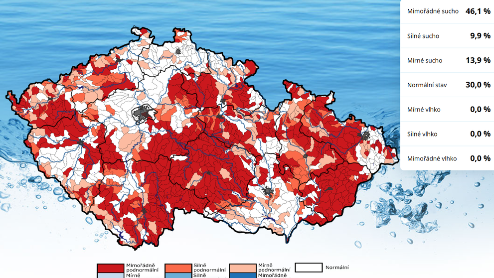 Stav hydrologického povrchového sucha k 41. týdnu