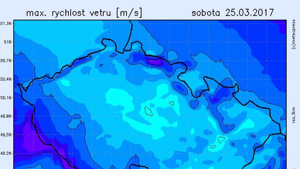 Mapa větru - sobota