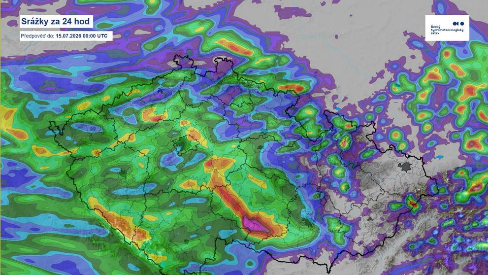 Srážky za 24 hodin – model Aladin