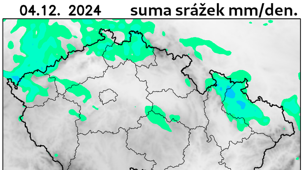 Srážková mapa pro čtvrtek