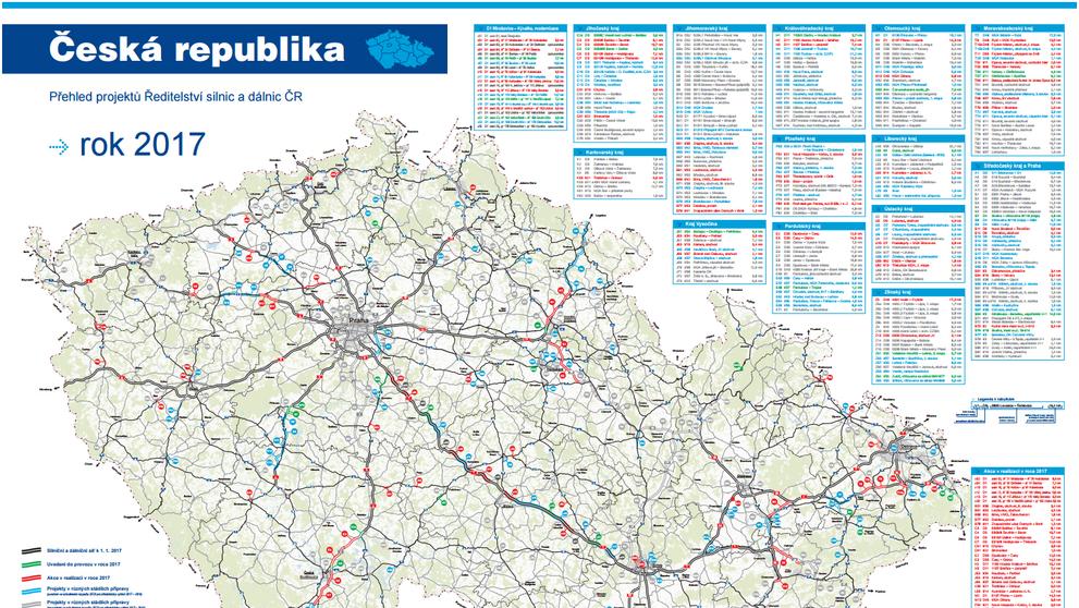 Přehled projektů Ředitelství silnic a dálnic ČR 2017