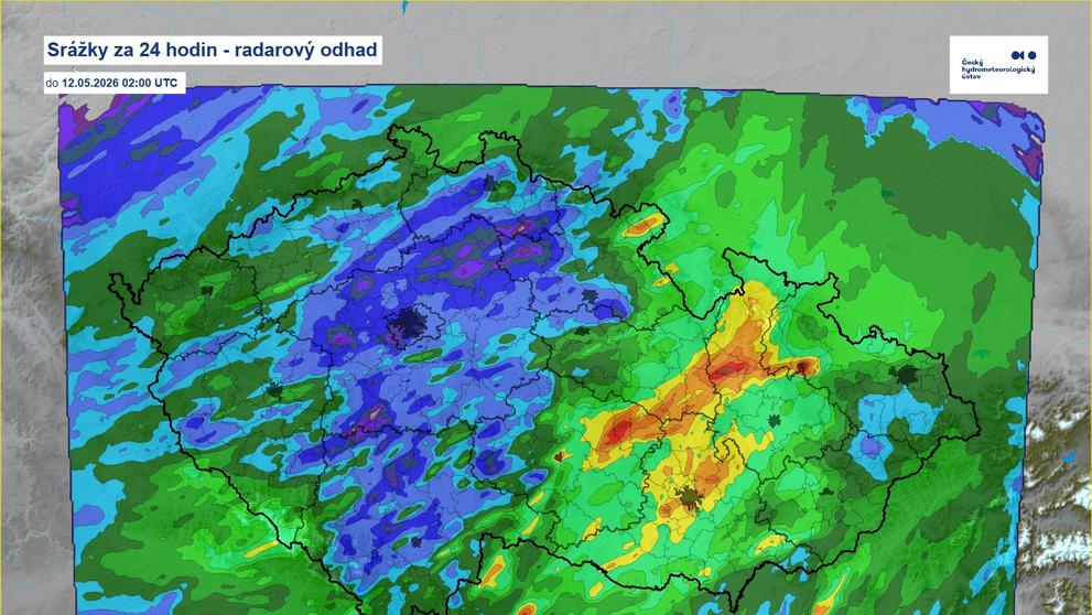 Srážky za 24 hodin – radarový odhad