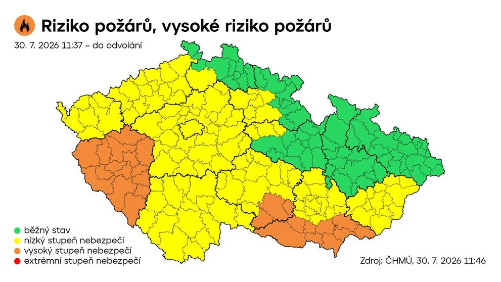 Výstraha ČHMÚ – Riziko požárů, vysoké riziko požárů
