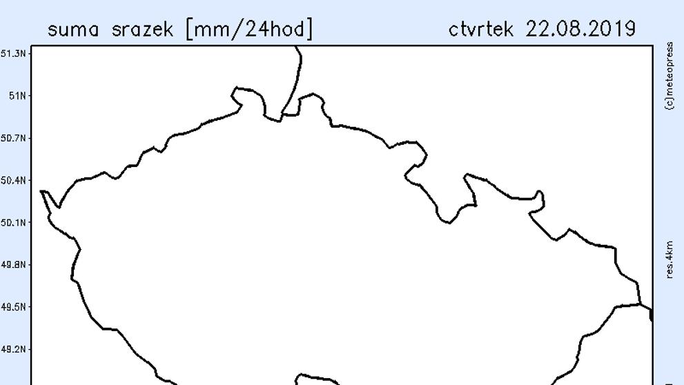 Srážkové mapy - čtvrtek 22. 8. 2019
