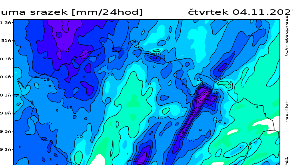 Mapa srážek (čtvrtek 4. 11.)