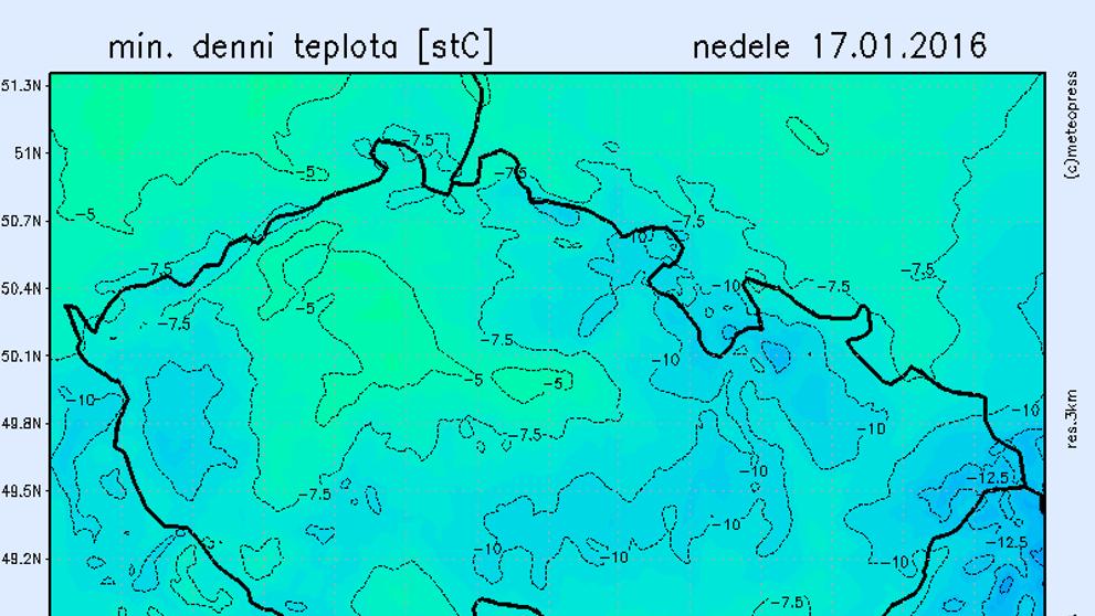 Mapa mrazu - neděle 17. ledna