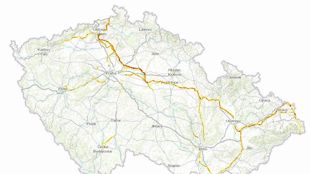 Mapa hluku - železniční síť