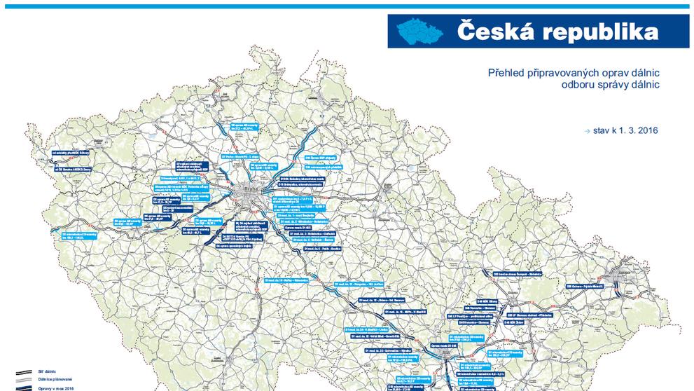 Mapa - Přehled připravovaných oprav dálnic
