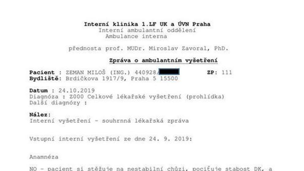 Zpráva ÚVN o zdraví prezidenta Zemana - 1