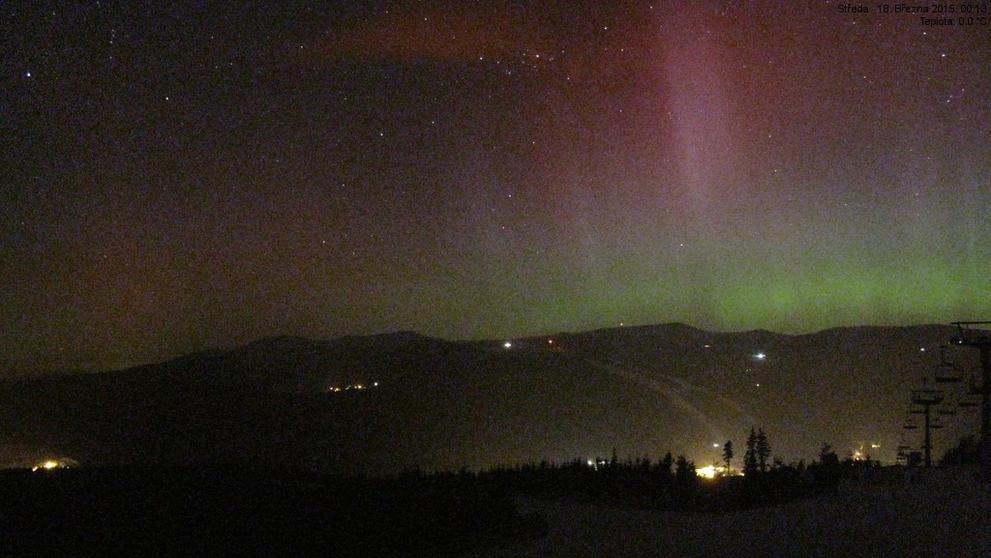 Polární záře v Krkonoších - 18. 3. 2015