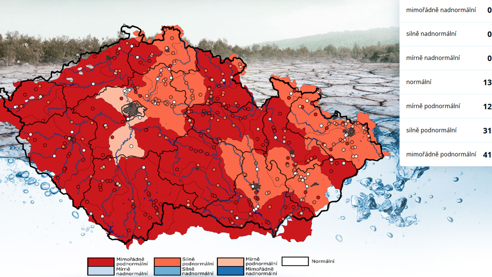 Stav hydrologického podzemního sucha k 41. týdnu