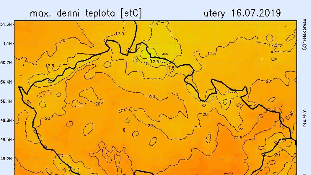 Teplotní mapy - úterý