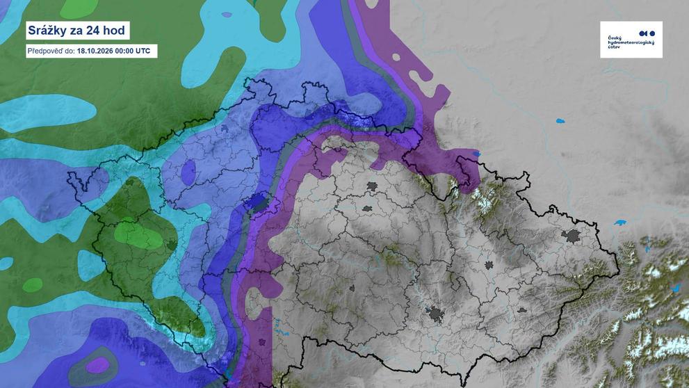 Předpověď srážek v sobotu 16. 10. 2026