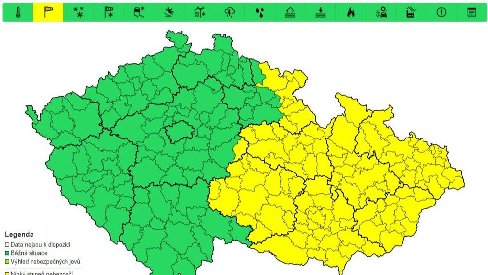 Výstraha před silným větrem, 2. 11. 2023 večer