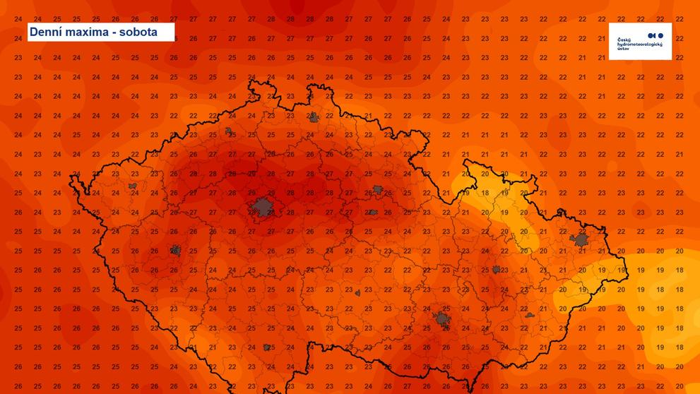Denní maxima v sobotu