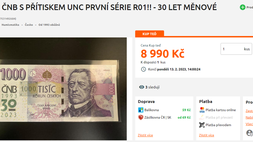 Nabídka prodeje výroční tisícikoruny 5