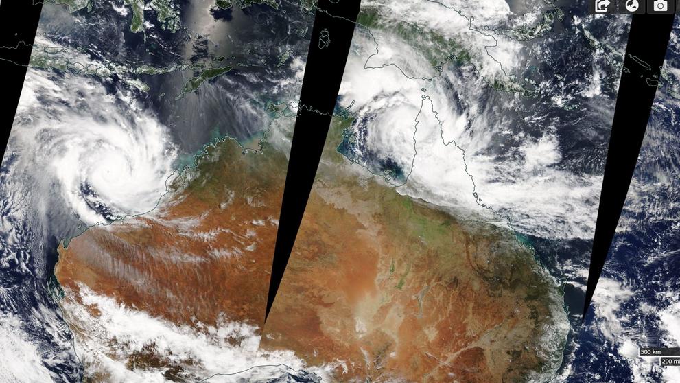 Tropické cyklony Trevor a Veronika svírají Austrálii