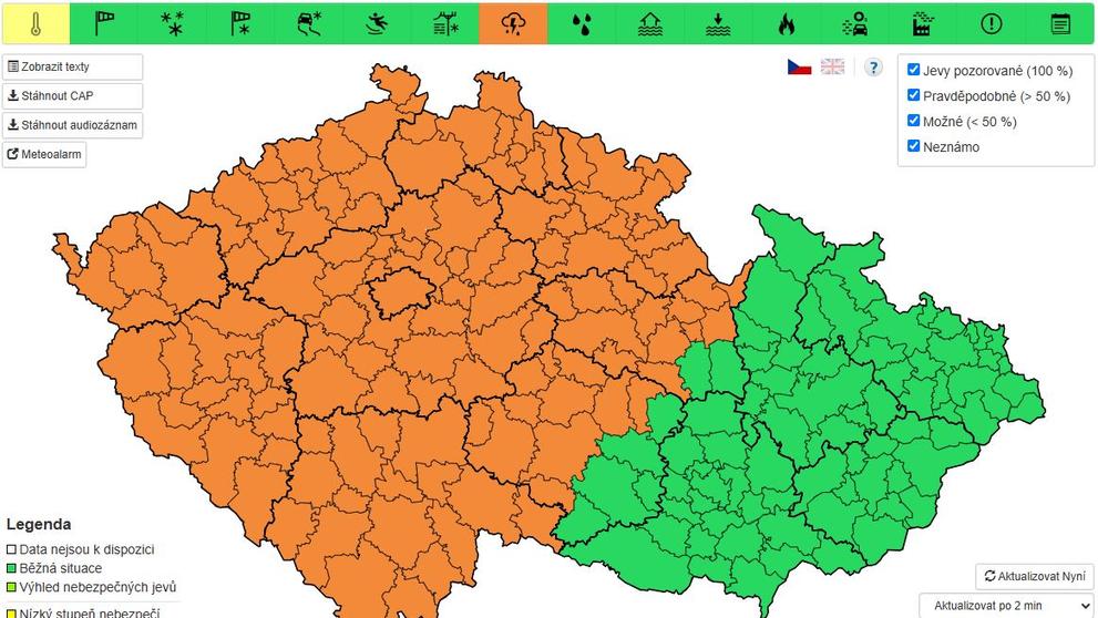 Výstraha velmi silnými bouřkami, pondělí 23. 6. 2025, od 8:00 do 21:00