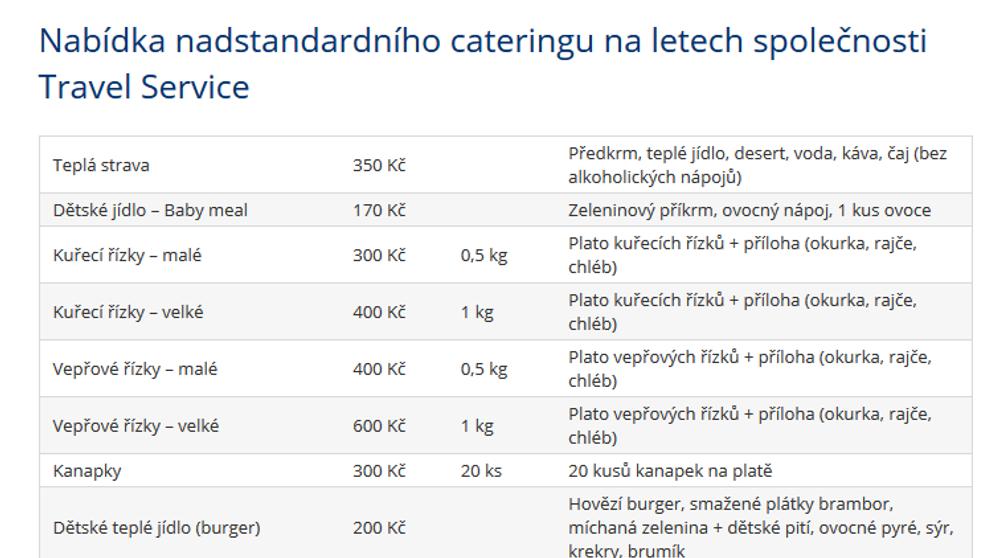 Nabídka nadstandardního cateringu společnosti TravelService