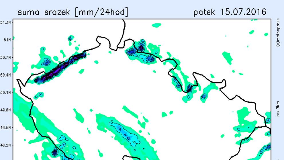 Srážková mapa pátek 15.7. 2016