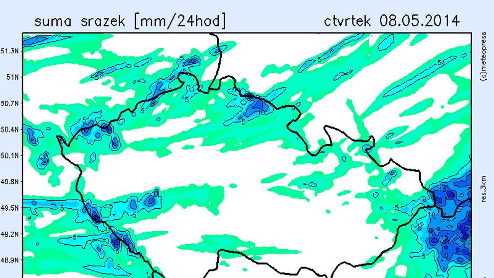 Mapa srážek - čtvrtek