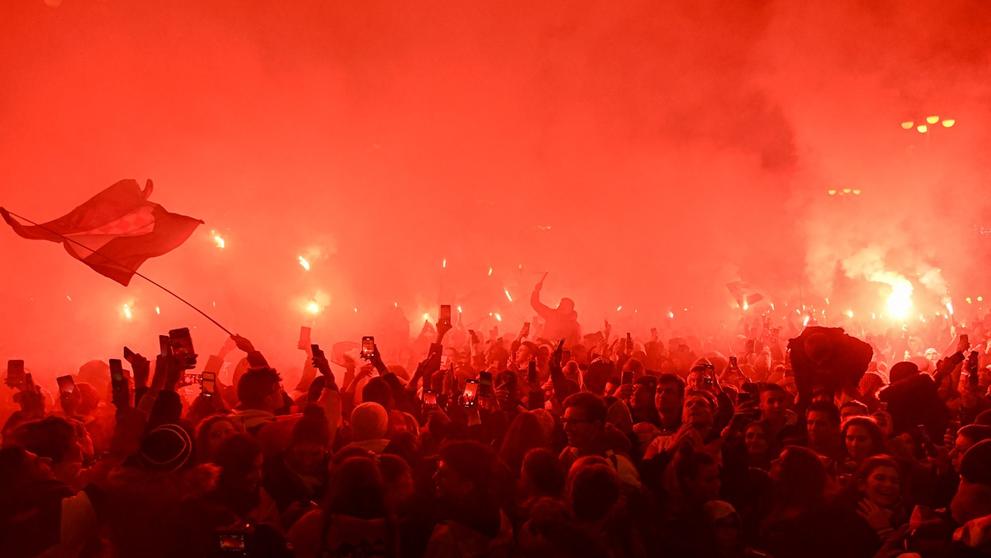 Oslavy chorvatských fanoušků v centru Záhřebu