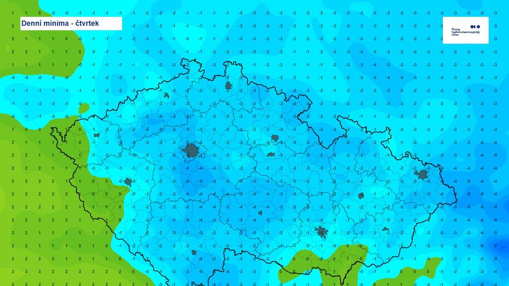 Denní minima ve čtvrtek