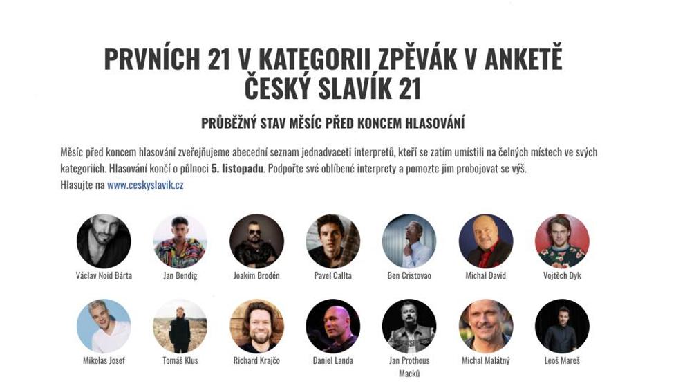 Český slavík 21 - zpěváci, průběžné výsledky