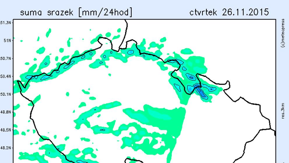 Srážková mapa - čtvrtek 26. listopadu