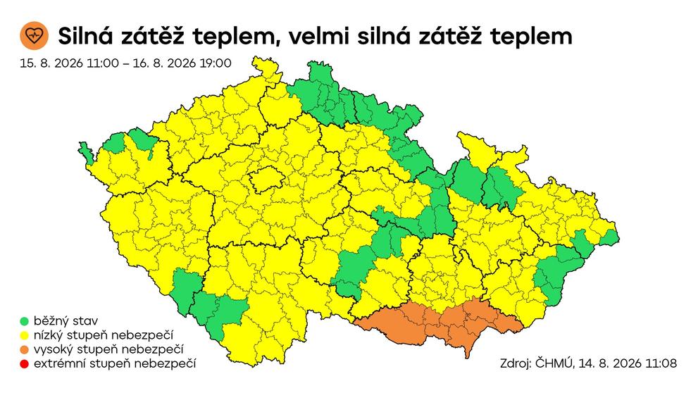 Výstraha ČHMÚ – Silná zátěž teplem, velmi silná zátěž teplem