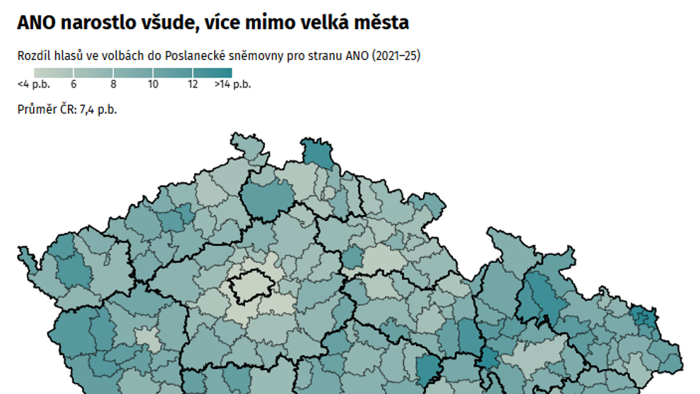 ANO narostlo všude, více mimo velká města