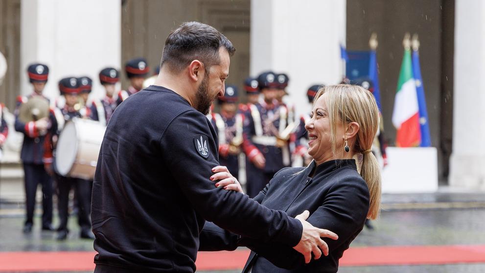 Prezident Ukrajiny Zelenskyj a italská premiérka Meloniová