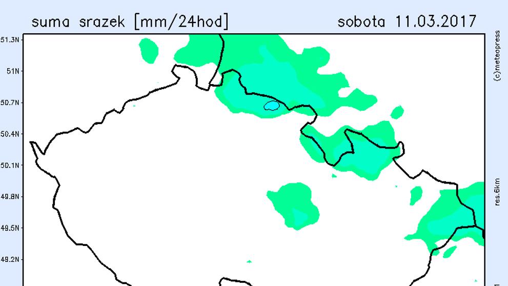 Srážková mapa - sobota