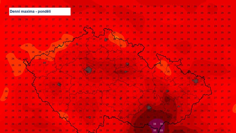 Denní maxima v pondělí 