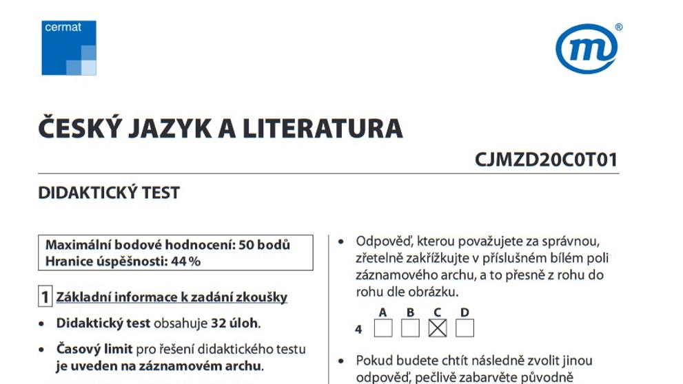 Zadání didaktického testu z českého jazyka - 1